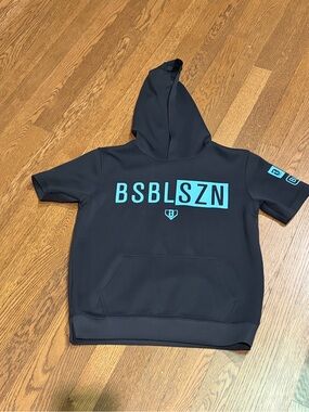 BSBLSZN Kids Black Short-Sleeve Hoodie with Teal Logo